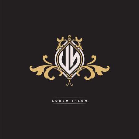 UN logo initial monogram with geometric vintage shape style design in isolated background, vintage ornamental geometric shape style, gold vintage retro monogramのイラスト素材