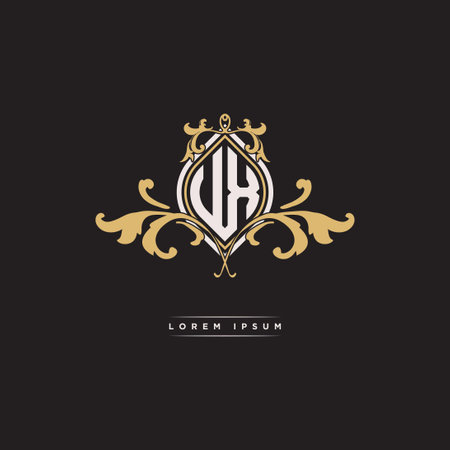 UX logo initial monogram with geometric vintage shape style design in isolated background, vintage ornamental geometric shape style, gold vintage retro monogramのイラスト素材