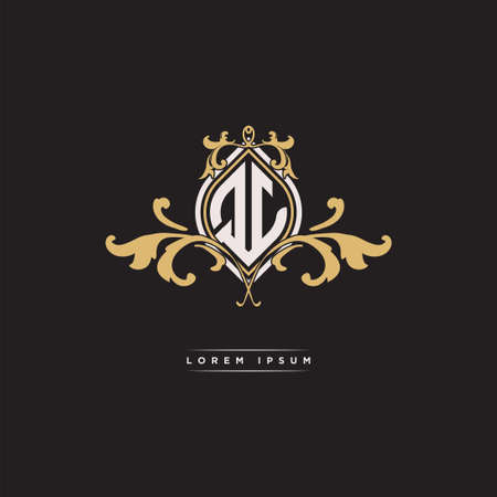 QJ logo initial monogram with geometric vintage shape style design in isolated background, vintage ornamental geometric shape style, gold vintage retro monogramのイラスト素材