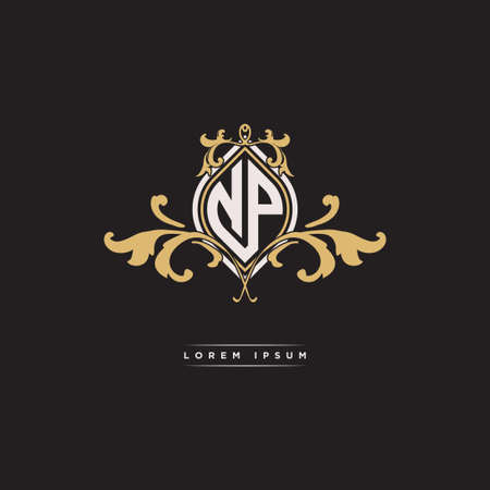 NP logo initial monogram with geometric vintage shape style design in isolated background, vintage ornamental geometric shape style, gold vintage retro monogramのイラスト素材