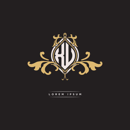 XU logo initial monogram with geometric vintage shape style design in isolated background, vintage ornamental geometric shape style, gold vintage retro monogramのイラスト素材