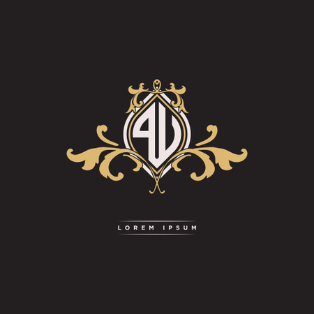 PU logo initial monogram with geometric vintage shape style design in isolated background, vintage ornamental geometric shape style, gold vintage retro monogramのイラスト素材