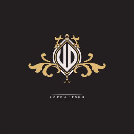 UO logo initial monogram with geometric vintage shape style design in isolated background, vintage ornamental geometric shape style, gold vintage retro monogramのイラスト素材