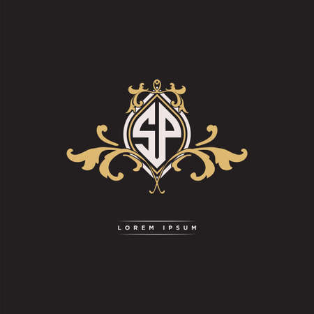 SP logo initial monogram with geometric vintage shape style design in isolated background, vintage ornamental geometric shape style, gold vintage retro monogramのイラスト素材