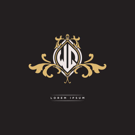 WQ logo initial monogram with geometric vintage shape style design in isolated background, vintage ornamental geometric shape style, gold vintage retro monogramのイラスト素材