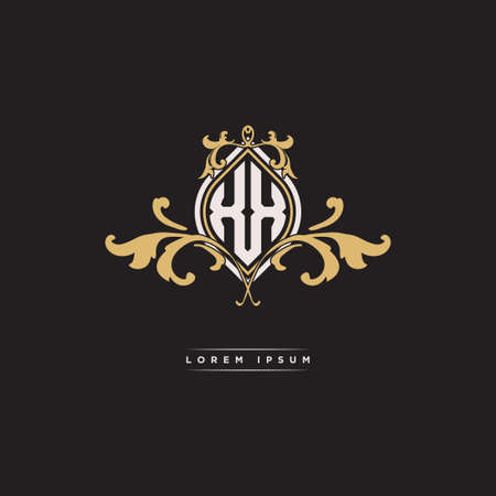 XX logo initial monogram with geometric vintage shape style design in isolated background, vintage ornamental geometric shape style, gold vintage retro monogramのイラスト素材