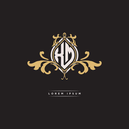 XM logo initial monogram with geometric vintage shape style design in isolated background, vintage ornamental geometric shape style, gold vintage retro monogramのイラスト素材