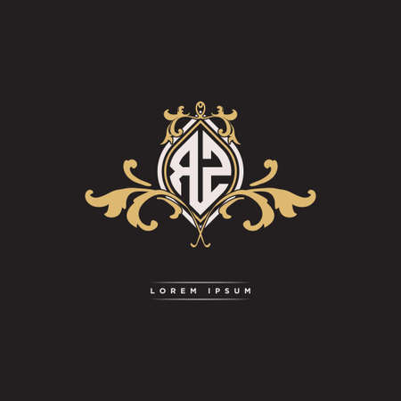 RZ logo initial monogram with geometric vintage shape style design in isolated background, vintage ornamental geometric shape style, gold vintage retro monogramのイラスト素材