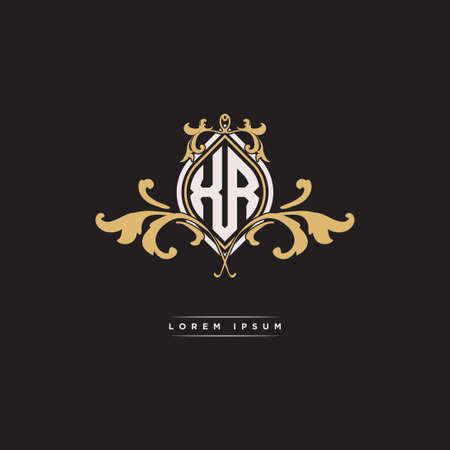 XR logo initial monogram with geometric vintage shape style design in isolated background, vintage ornamental geometric shape style, gold vintage retro monogramのイラスト素材