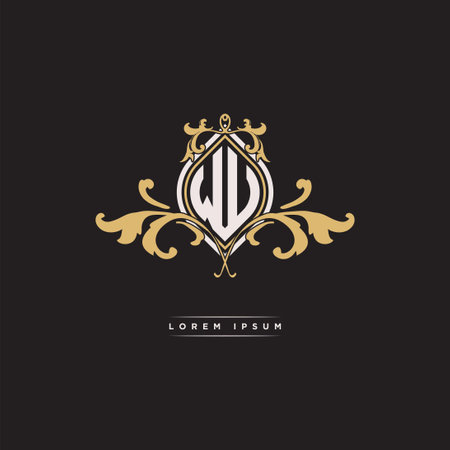 WU logo initial monogram with geometric vintage shape style design in isolated background, vintage ornamental geometric shape style, gold vintage retro monogramのイラスト素材