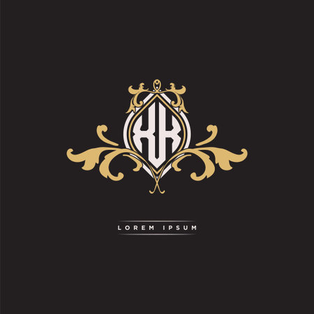 XK logo initial monogram with geometric vintage shape style design in isolated background, vintage ornamental geometric shape style, gold vintage retro monogramのイラスト素材