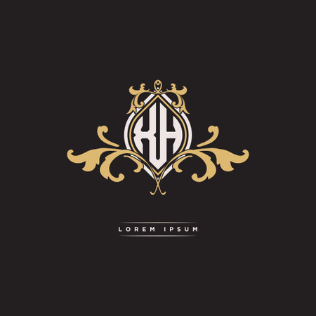 XH logo initial monogram with geometric vintage shape style design in isolated background, vintage ornamental geometric shape style, gold vintage retro monogramのイラスト素材
