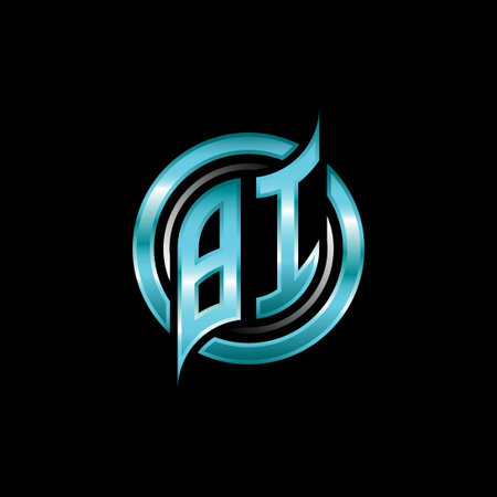 BI Initial Monogram logo esports gaming with modern geometric style design. Geometric circle shape rounded, circle shape logo for gaming esportのイラスト素材