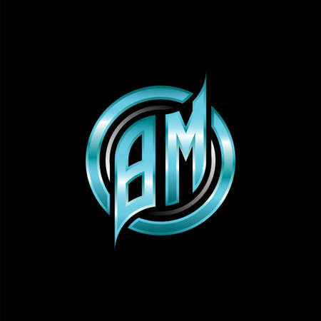 BM Initial Monogram logo esports gaming with modern geometric style design. Geometric circle shape rounded, circle shape logo for gaming esportのイラスト素材