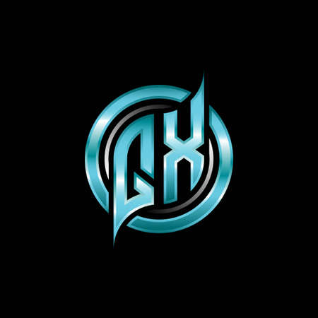 QX Initial Monogram logo esports gaming with modern geometric style design. Geometric circle shape rounded, circle shape logo for gaming esportのイラスト素材