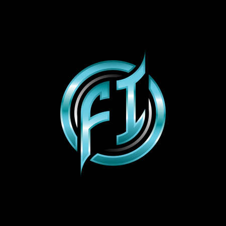FI Initial Monogram logo esports gaming with modern geometric style design. Geometric circle shape rounded, circle shape logo for gaming esportのイラスト素材