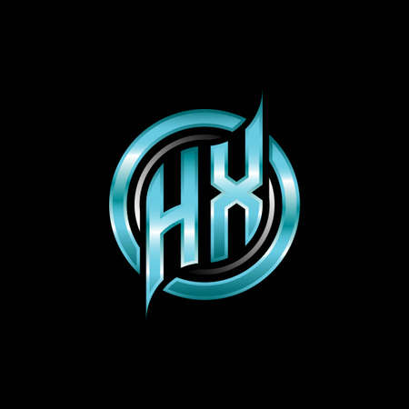 HX Initial Monogram logo esports gaming with modern geometric style design. Geometric circle shape rounded, circle shape logo for gaming esportのイラスト素材
