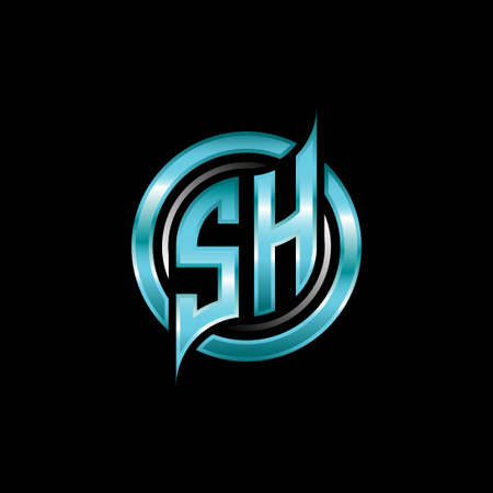 SH Initial Monogram logo esports gaming with modern geometric style design. Geometric circle shape rounded, circle shape logo for gaming esportのイラスト素材