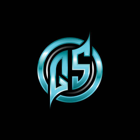 QS Initial Monogram logo esports gaming with modern geometric style design. Geometric circle shape rounded, circle shape logo for gaming esportのイラスト素材
