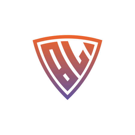 BL Monogram logo letter with modern shield geometric style design. Geometric shield gradient, circle rectangle and triangle shape logo designのイラスト素材