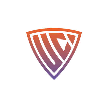 UC Monogram logo letter with modern shield geometric style design. Geometric shield gradient, circle rectangle and triangle shape logo designのイラスト素材