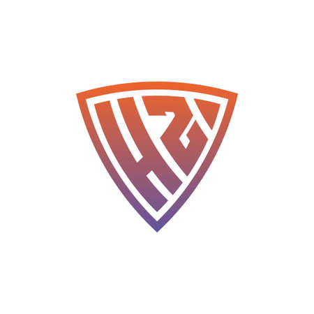 HZ Monogram logo letter with modern shield geometric style design. Geometric shield gradient, circle rectangle and triangle shape logo designのイラスト素材