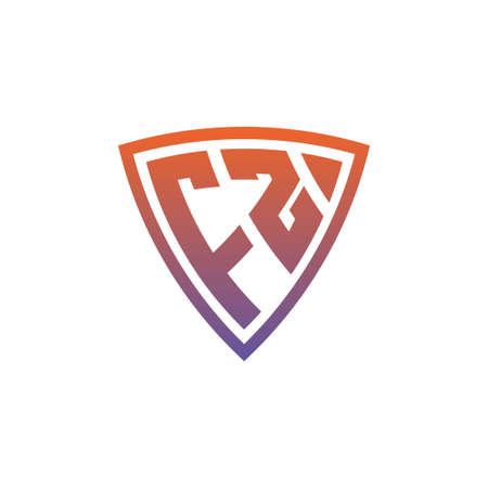 FZ Monogram logo letter with modern shield geometric style design. Geometric shield gradient, circle rectangle and triangle shape logo designのイラスト素材