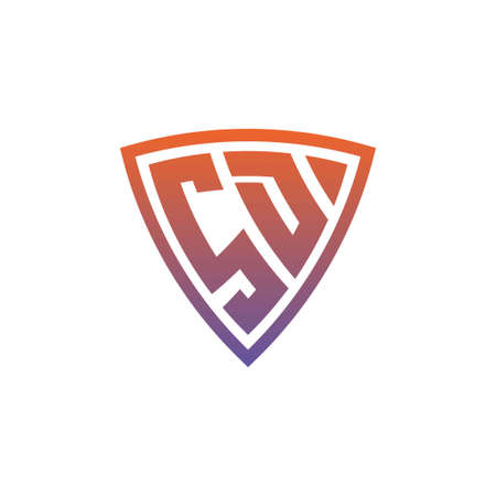 SD Monogram logo letter with modern shield geometric style design. Geometric shield gradient, circle rectangle and triangle shape logo designのイラスト素材
