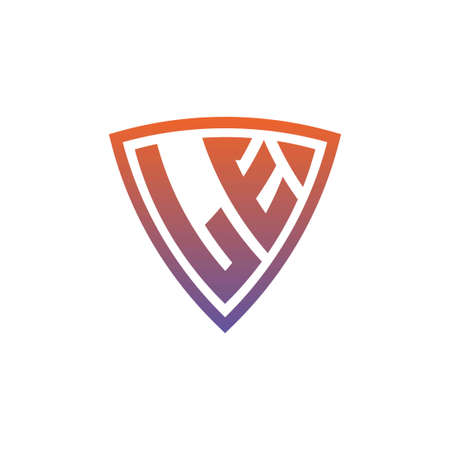LE Monogram logo letter with modern shield geometric style design. Geometric shield gradient, circle rectangle and triangle shape logo designのイラスト素材