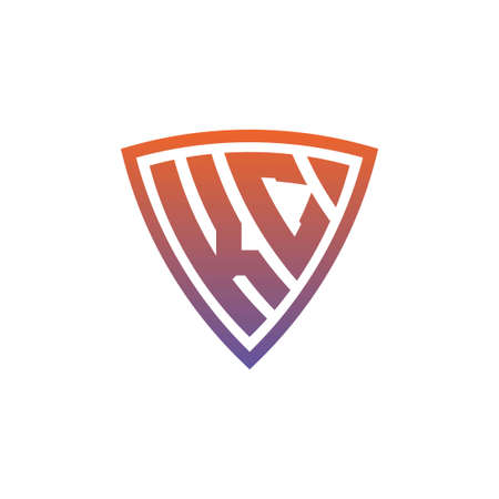 KC Monogram logo letter with modern shield geometric style design. Geometric shield gradient, circle rectangle and triangle shape logo designのイラスト素材