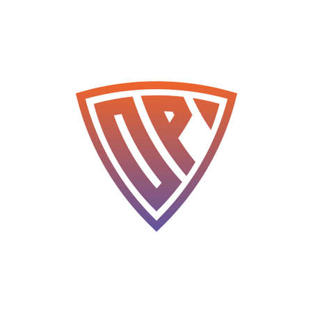 OP Monogram logo letter with modern shield geometric style design. Geometric shield gradient, circle rectangle and triangle shape logo designのイラスト素材