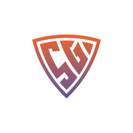 SG Monogram logo letter with modern shield geometric style design. Geometric shield gradient, circle rectangle and triangle shape logo designのイラスト素材