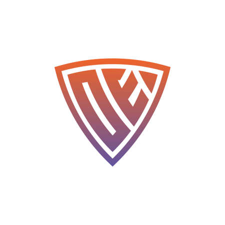 OE Monogram logo letter with modern shield geometric style design. Geometric shield gradient, circle rectangle and triangle shape logo designのイラスト素材