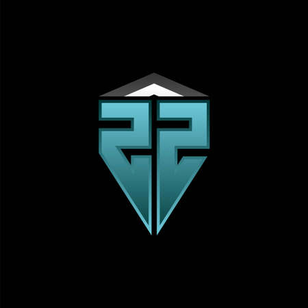 ZZ Monogram logo letter with modern blue light gaming design. Geometric esport logo, gaming shield logo design.のイラスト素材