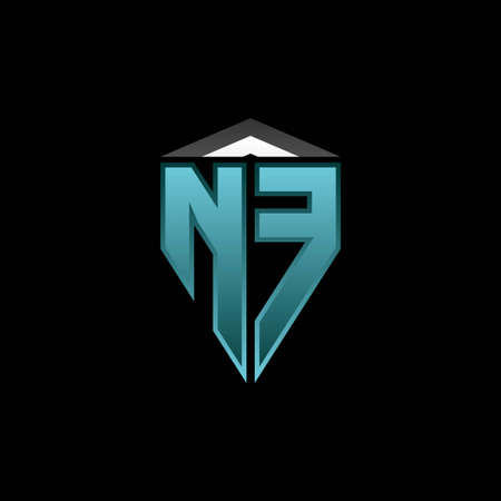 NF Monogram logo letter with modern blue light gaming design. Geometric esport logo, gaming shield logo design.のイラスト素材