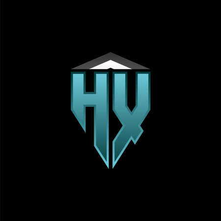 HX Monogram logo letter with modern blue light gaming design. Geometric esport logo, gaming shield logo design.のイラスト素材