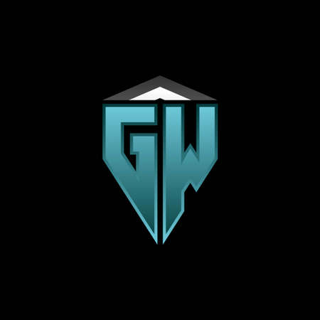 GW Monogram logo letter with modern blue light gaming design. Geometric esport logo, gaming shield logo design.のイラスト素材