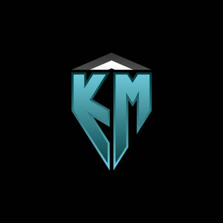 KM Monogram logo letter with modern blue light gaming design. Geometric esport logo, gaming shield logo design.のイラスト素材