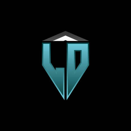 LO Monogram logo letter with modern blue light gaming design. Geometric esport logo, gaming shield logo design.のイラスト素材