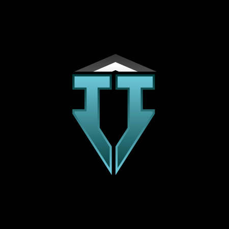 II Monogram logo letter with modern blue light gaming design. Geometric esport logo, gaming shield logo design.のイラスト素材