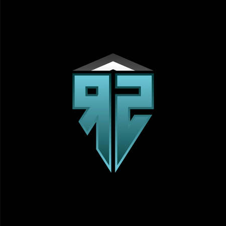 RZ Monogram logo letter with modern blue light gaming design. Geometric esport logo, gaming shield logo design.のイラスト素材