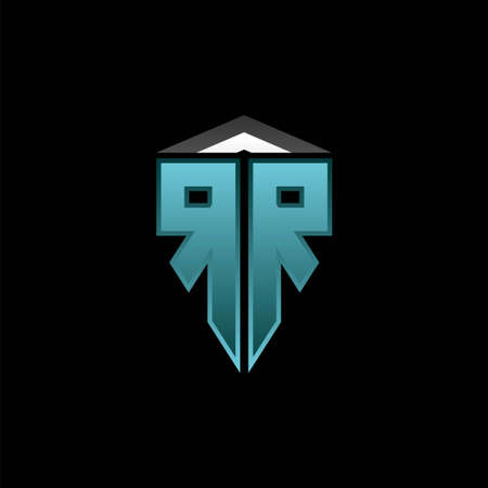 RR Monogram logo letter with modern blue light gaming design. Geometric esport logo, gaming shield logo design.のイラスト素材