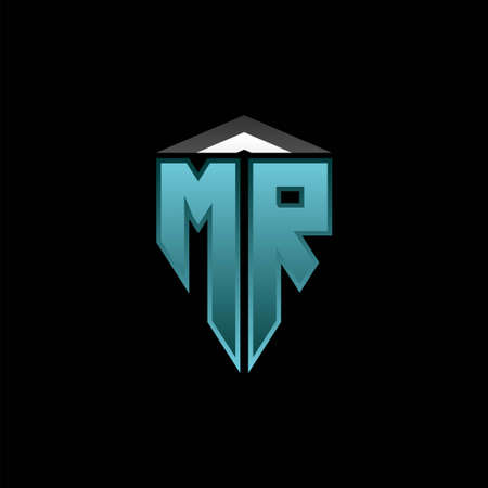 MR Monogram logo letter with modern blue light gaming design. Geometric esport logo, gaming shield logo design.のイラスト素材