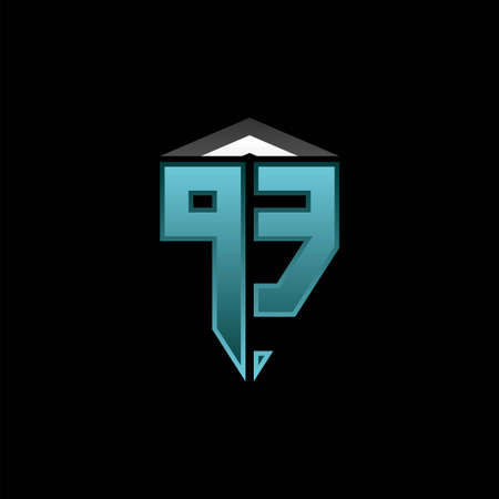 PE Monogram logo letter with modern blue light gaming design. Geometric esport logo, gaming shield logo design.のイラスト素材