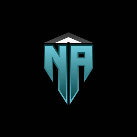 NA Monogram logo letter with modern blue light gaming design. Geometric esport logo, gaming shield logo design.のイラスト素材