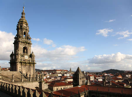 santiago de compostela cathedral tower from roofの写真素材