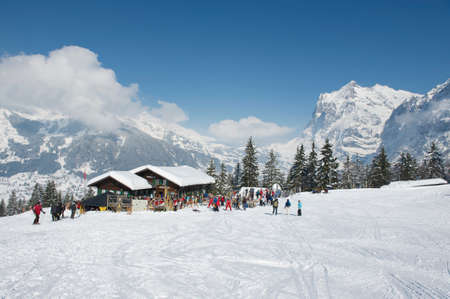 Grindelwald, Switzerland, March 07, 2009 - Tourists relax at the Brandegg ski station in Grindelwald, Bernese Alps, Switzerland.のeditorial素材