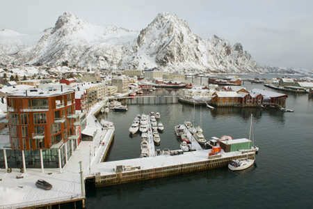 Svolvaer, Norway - March 26, 2011: Svolvaer harbor in Svolvaer, Norway. Svolvaer harbor is the starting point for held yearly in March International cod fishing competition.のeditorial素材