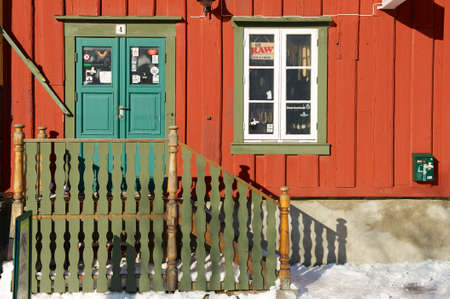 Tromso, Norway - March 29, 2011: Souvenir shop entrance in downtown Tromso in Tromso, Norway.のeditorial素材