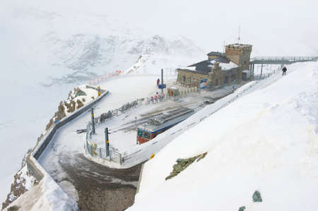 Zermatt, Switzerland, March 04, 2009 - Snow storm at the Gornergratbahn upper station in Zermatt, Switzerland.のeditorial素材